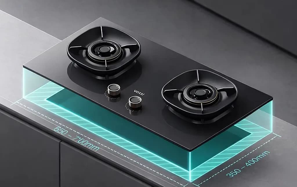 The C836G above its cut-out, the compatible range marked on the counter