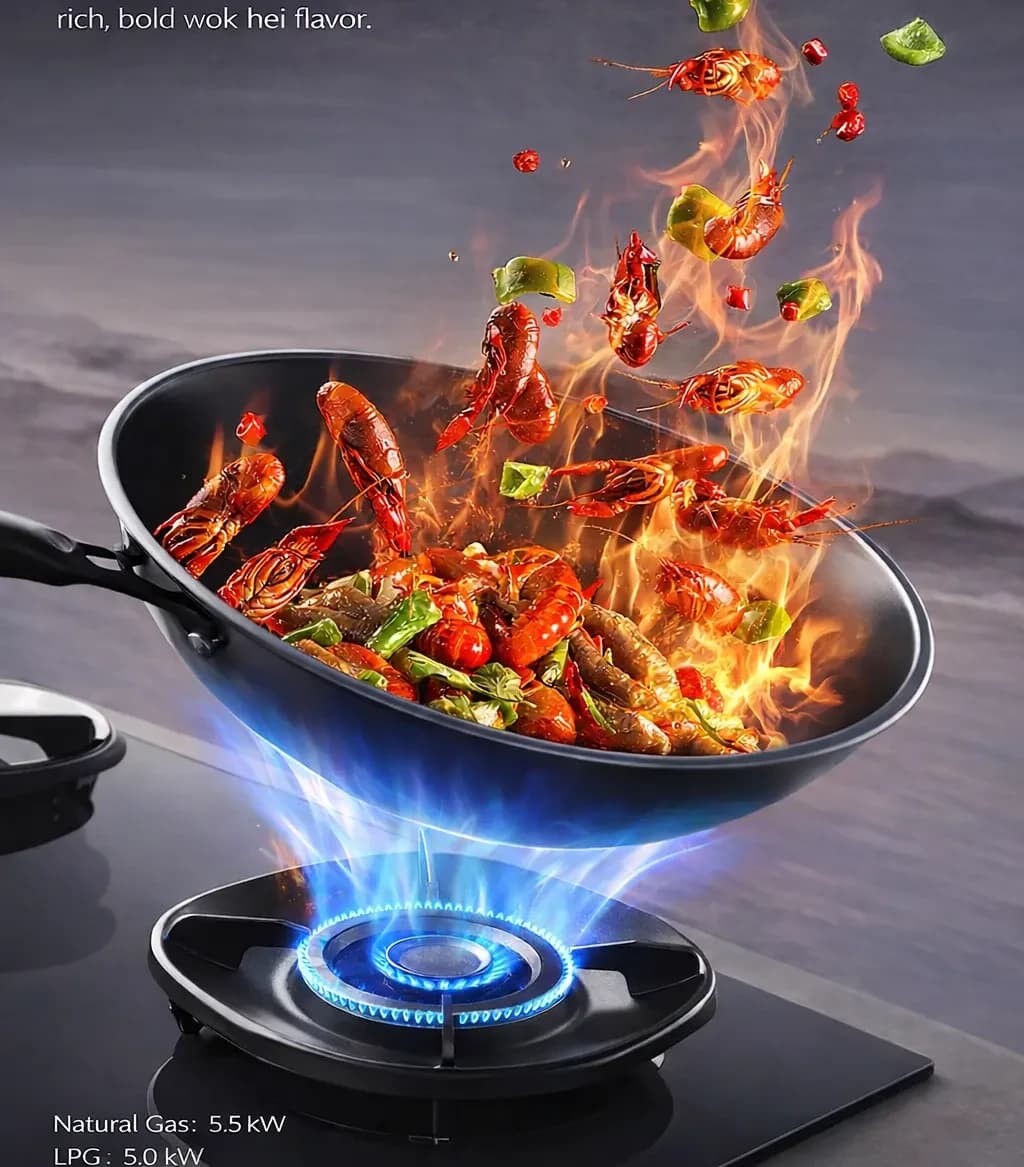 A wok flaring over the C836G burner