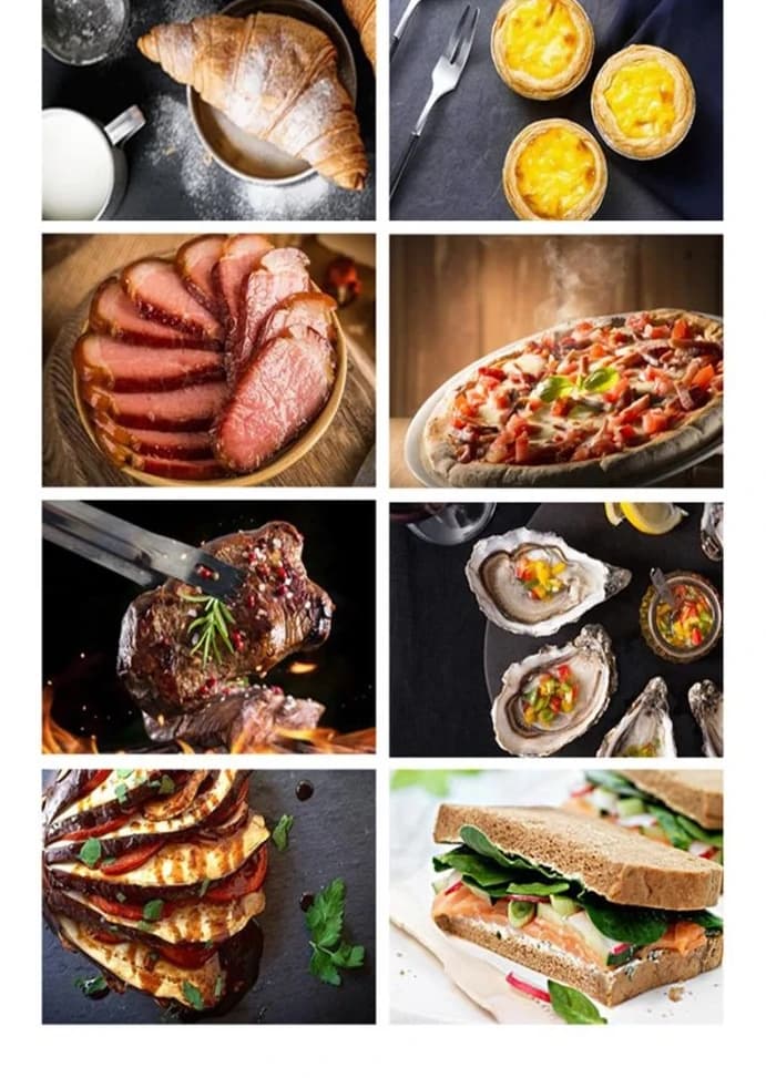 Eight dishes the 07559 cooks, arranged in a grid