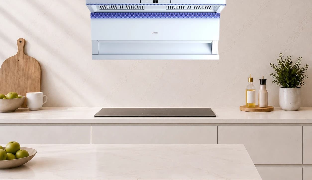 The white V917 in an all-white batik kitchen