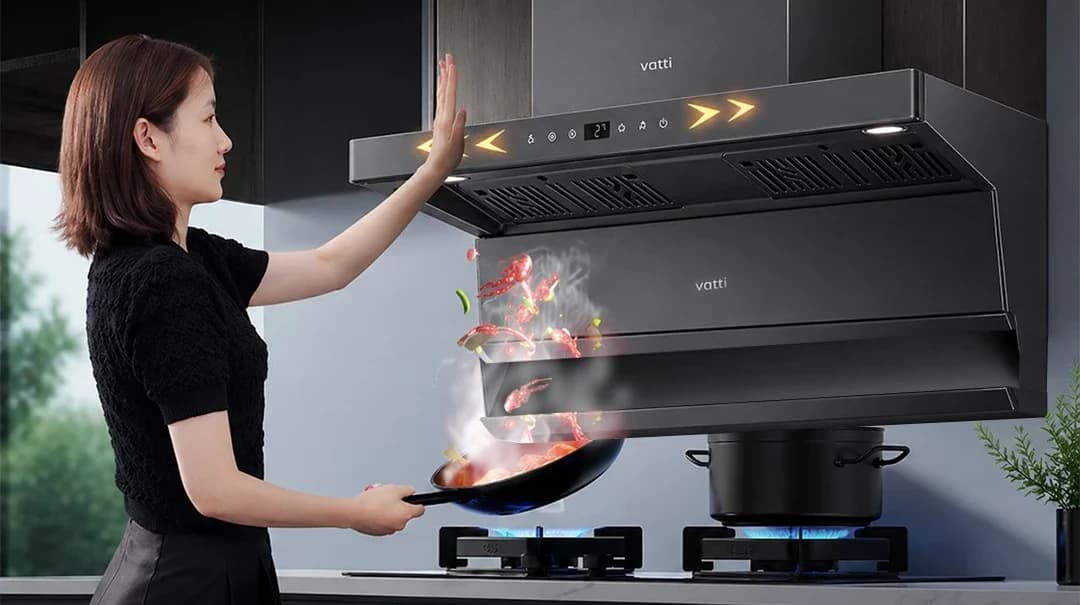 A hand raised to the V917 while a wok is going