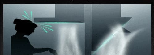 A T-shape hood beside a side hood, with the smoke path drawn under each