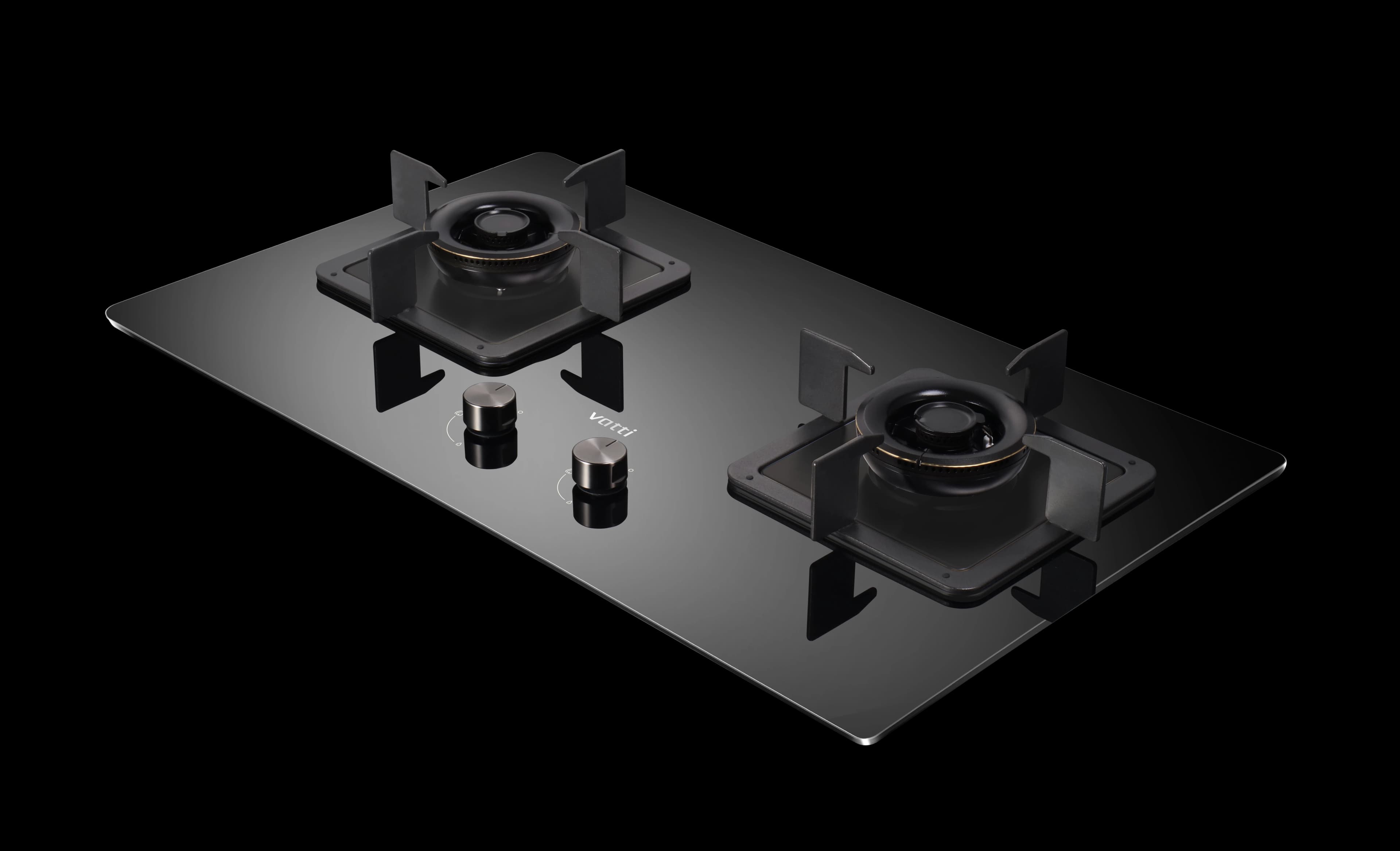 The C823G seen from above, both burners and the control knobs