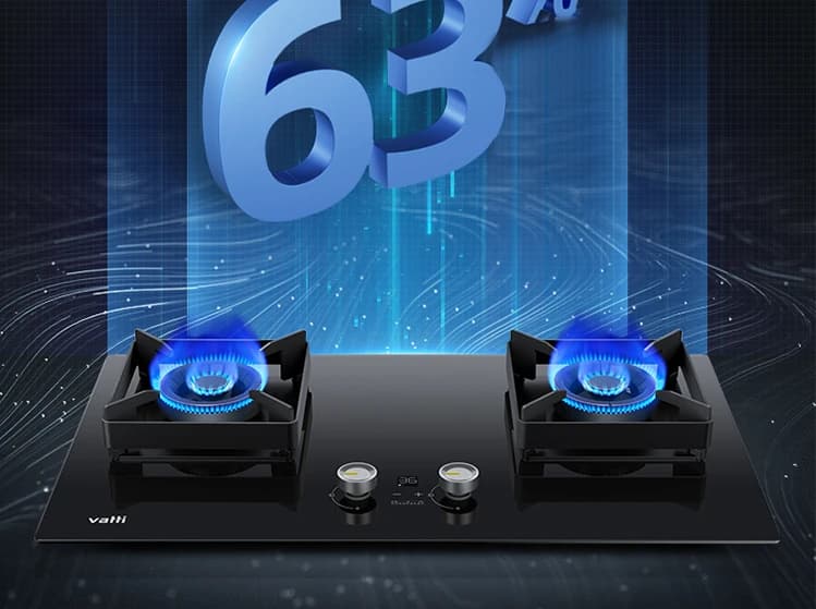 The C822G with both burners lit, marked 63%