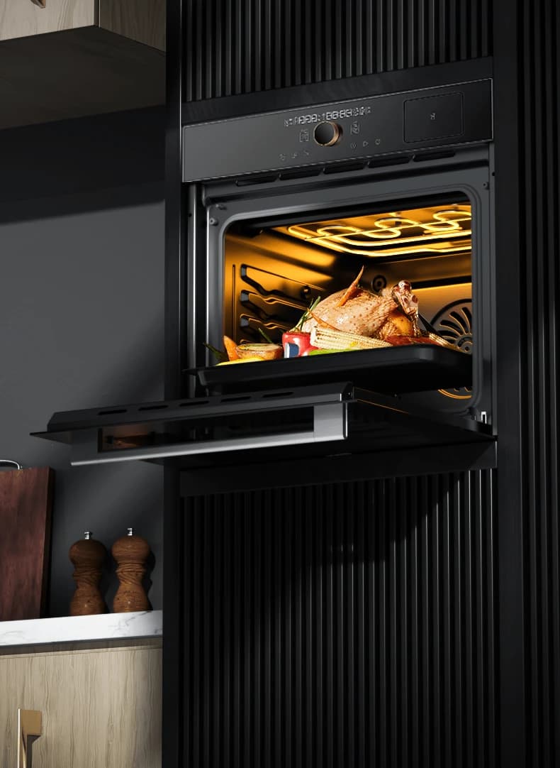 The VA05 in a fitted kitchen with a roast inside